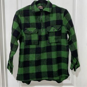 Egmont Ranger Wool Bush shirt 1/2 zip jacket kids 14 16 New Zealand Green plaid